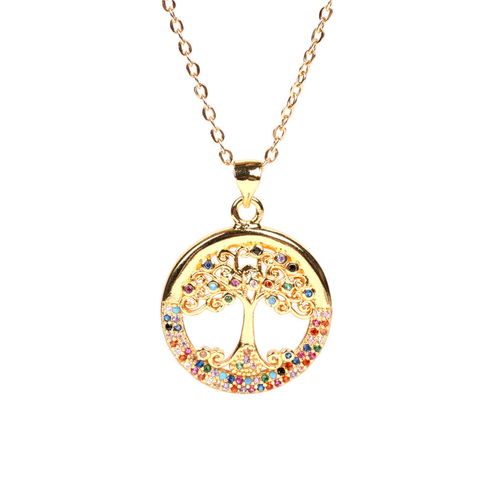 Wholesale Copper Colorful Tree of Life Pendant Necklace