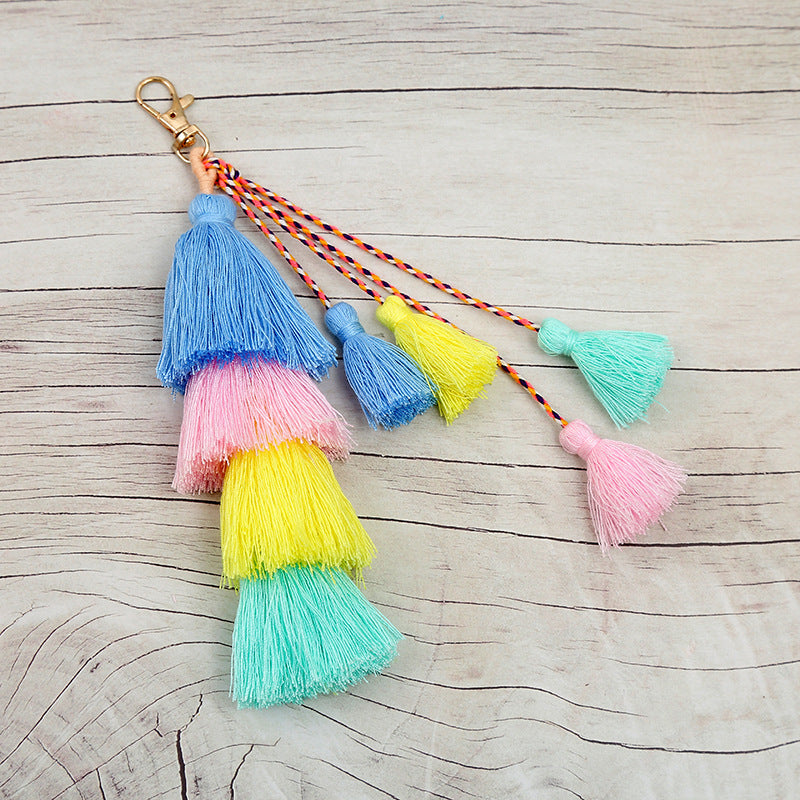 Wholesale Braided Colorful Tassel Pendant Alloy Keychain
