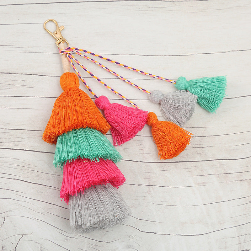 Wholesale Braided Colorful Tassel Pendant Alloy Keychain