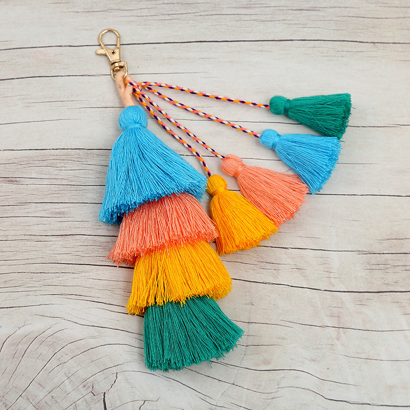 Wholesale Braided Colorful Tassel Pendant Alloy Keychain