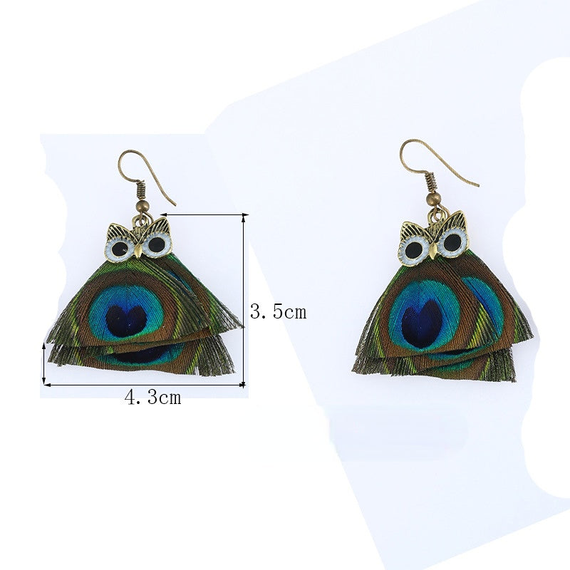 Wholesale Vintage Owl Peacock Feather Alloy Earrings