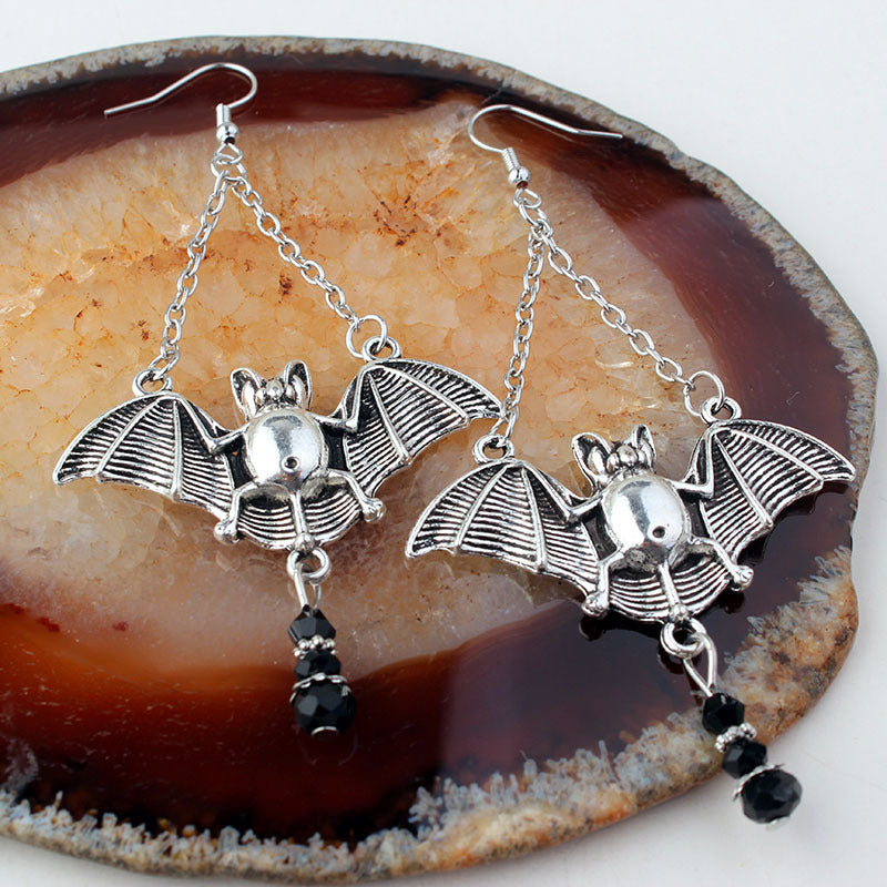 Wholesale Gothic Bat Tassel Crystal Alloy Earrings