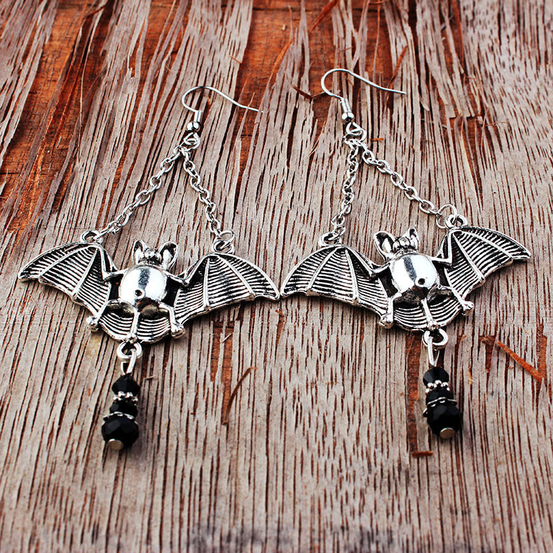 Wholesale Gothic Bat Tassel Crystal Alloy Earrings