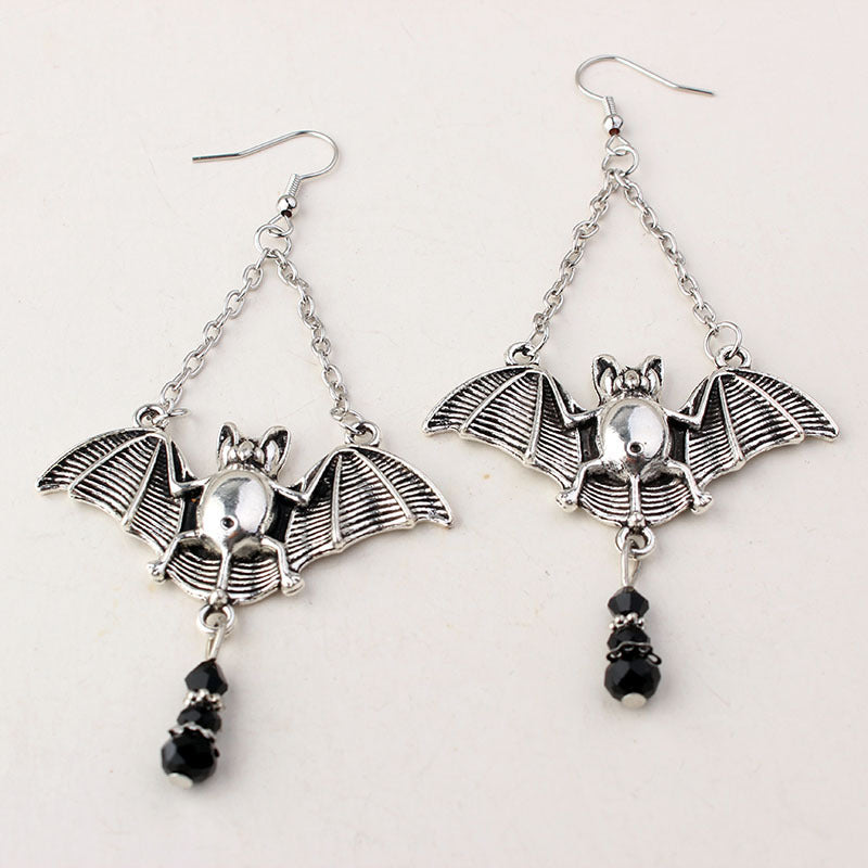 Wholesale Gothic Bat Tassel Crystal Alloy Earrings
