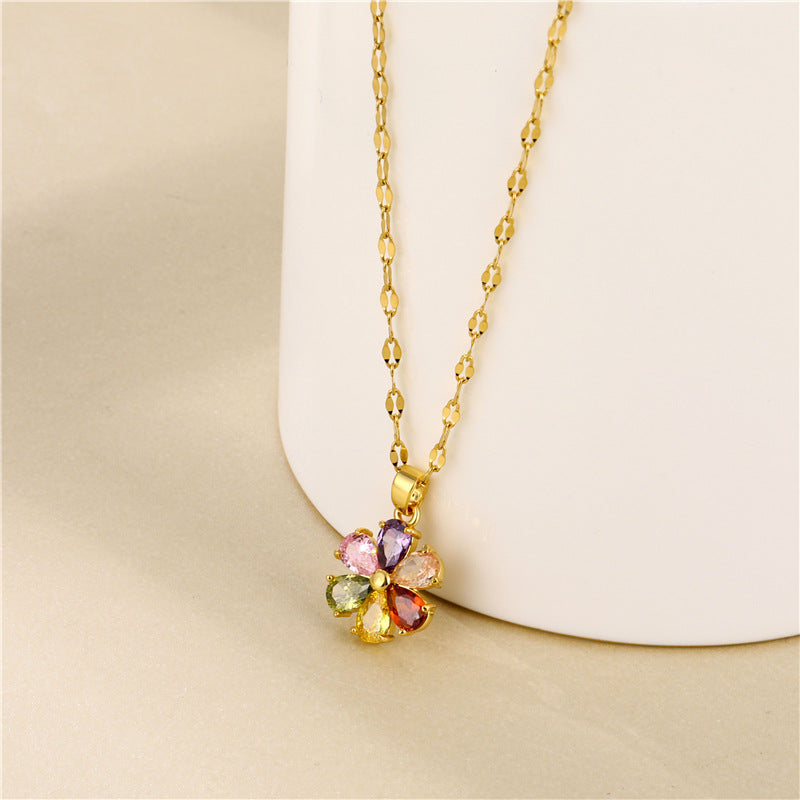 Wholesale Short Floral Necklace Titanium Steel