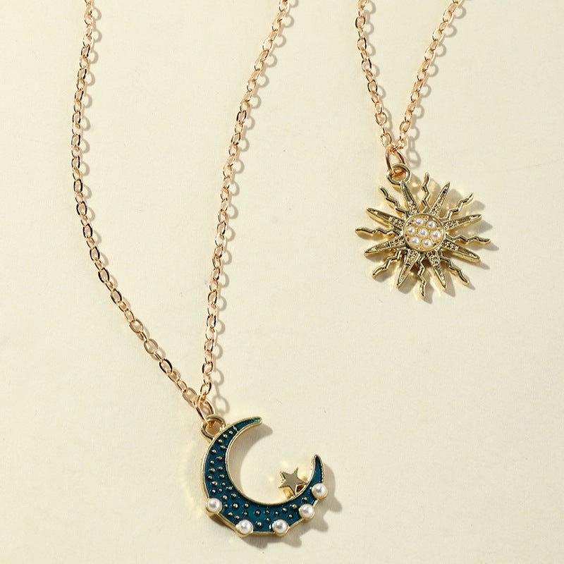 Wholesale Personalized Pearl Sun Moon Necklace Alloy