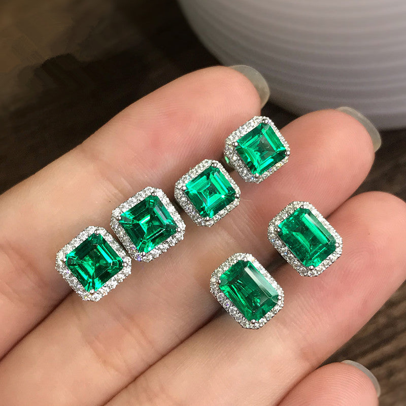 Wholesale Square Green Zircon Copper Earrings