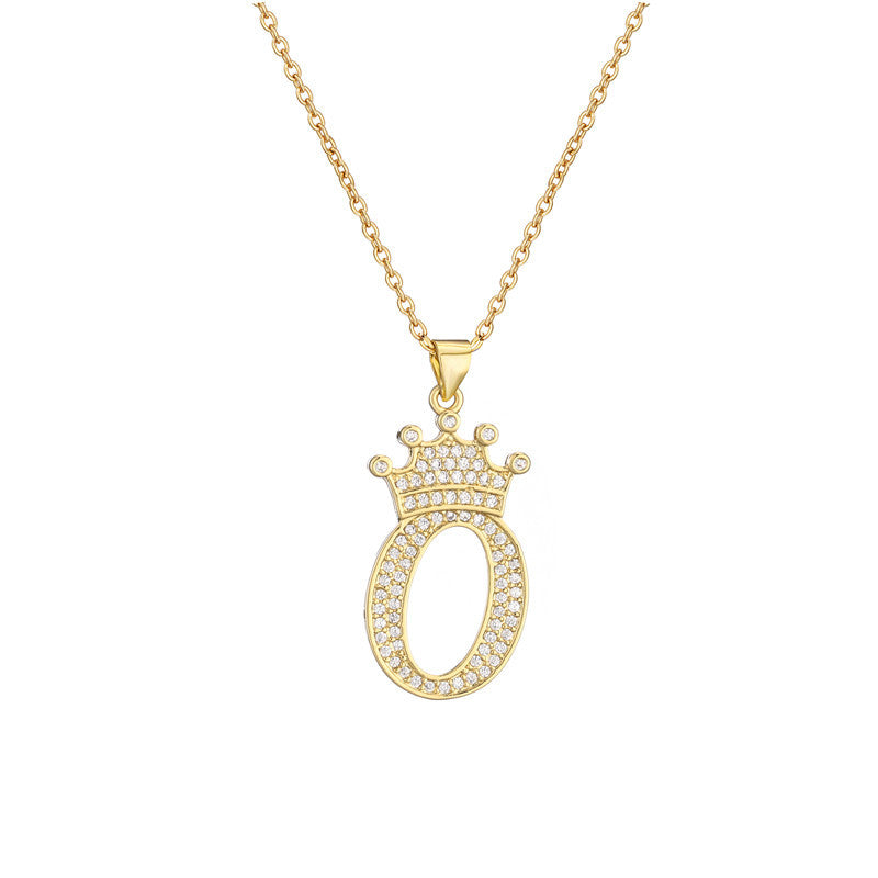 Wholesale Gold Plated Zirconia Letter Copper Necklace