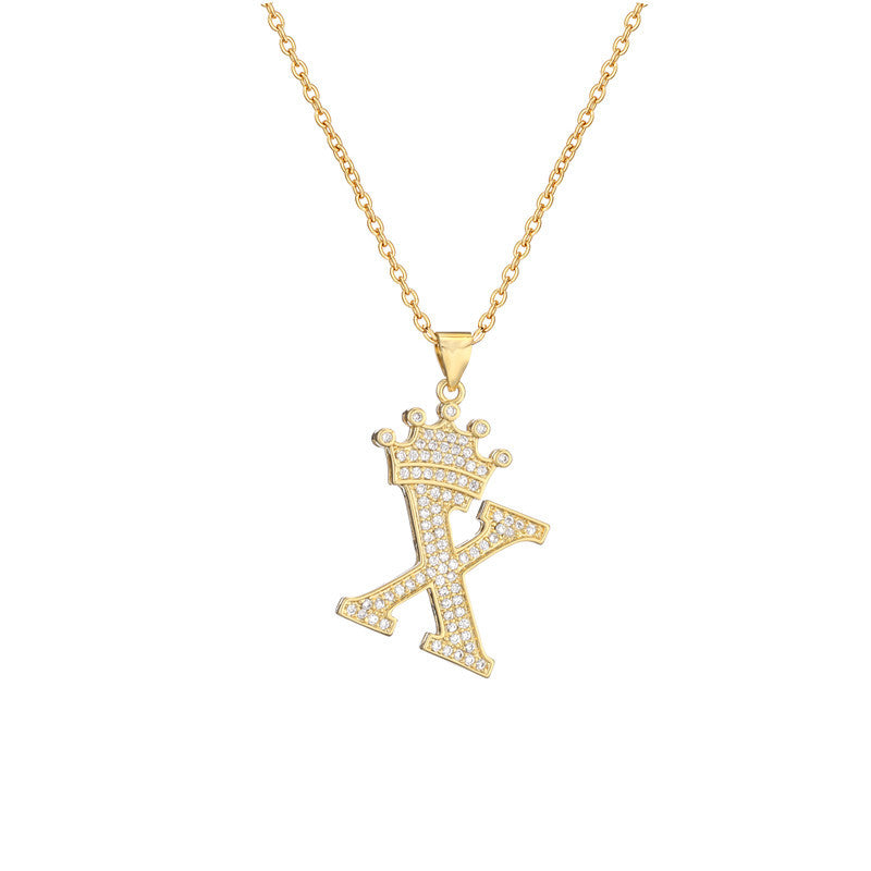 Wholesale Gold Plated Zirconia Letter Copper Necklace