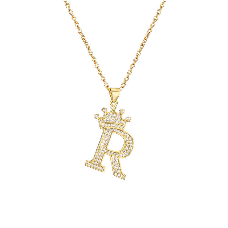 Wholesale Gold Plated Zirconia Letter Copper Necklace