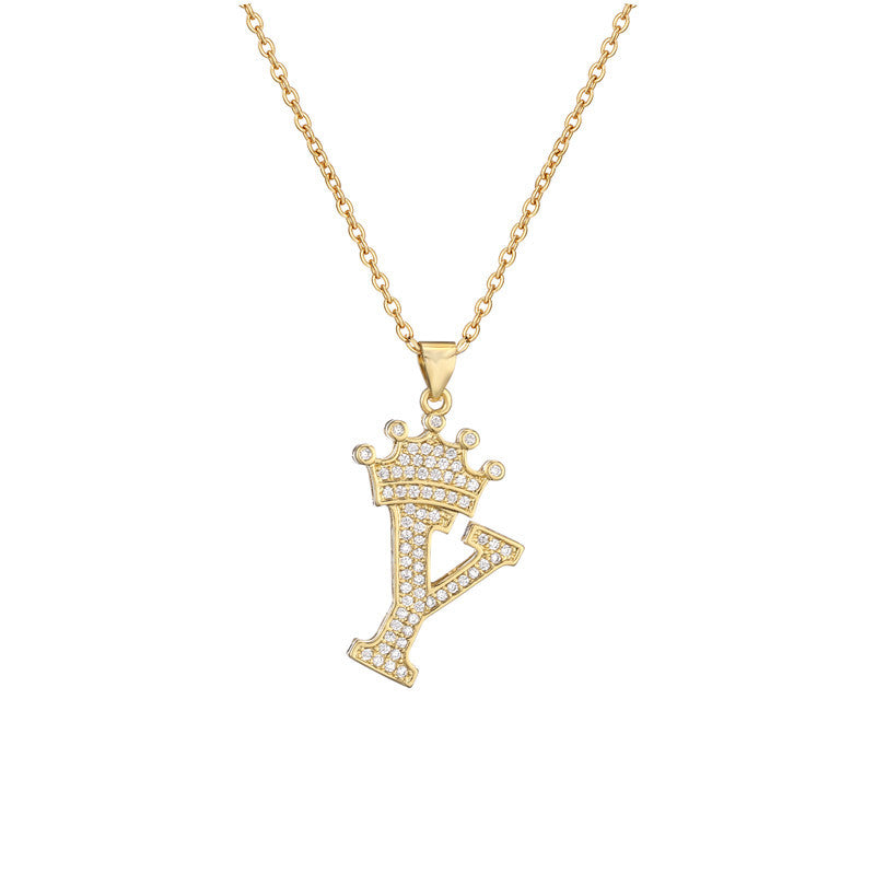 Wholesale Gold Plated Zirconia Letter Copper Necklace