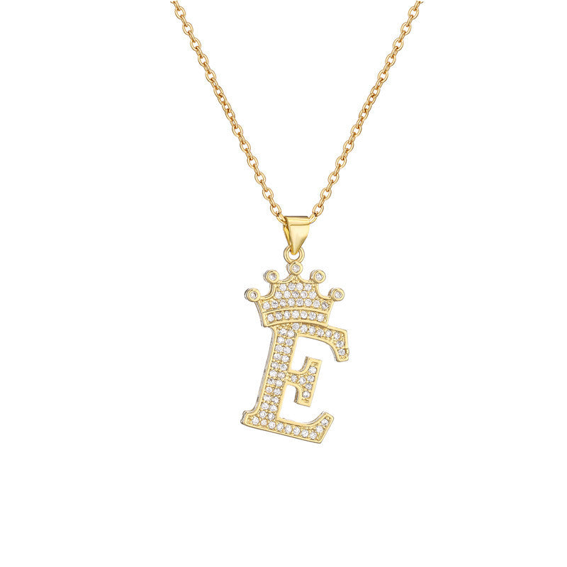 Wholesale Gold Plated Zirconia Letter Copper Necklace