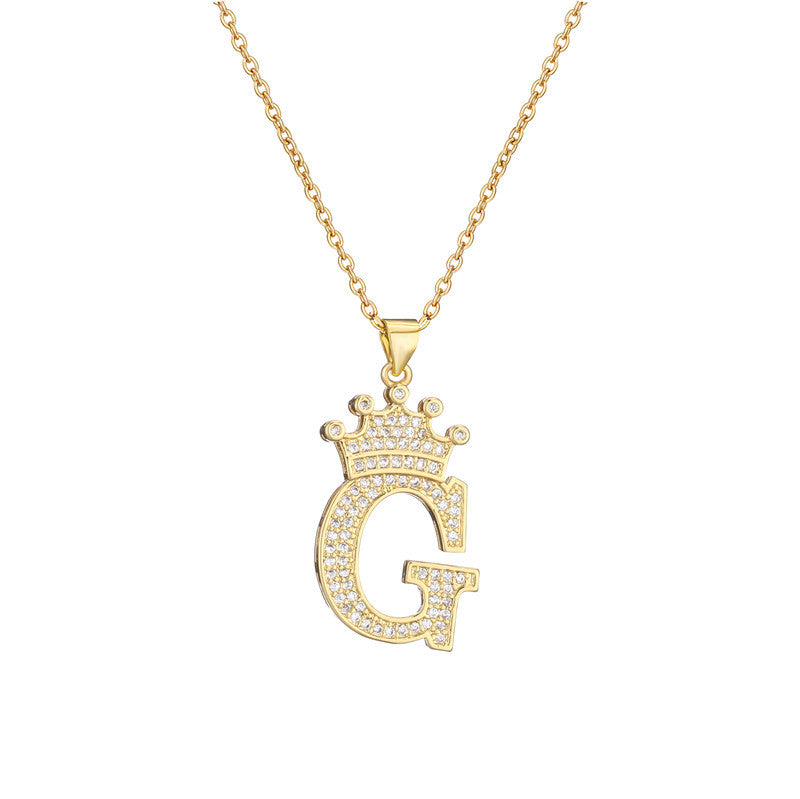 Wholesale Gold Plated Zirconia Letter Copper Necklace