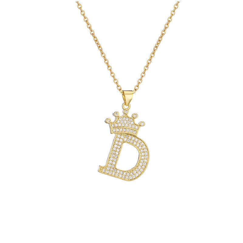 Wholesale Gold Plated Zirconia Letter Copper Necklace