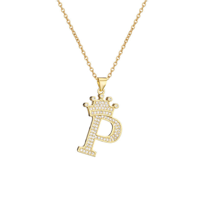 Wholesale Gold Plated Zirconia Letter Copper Necklace