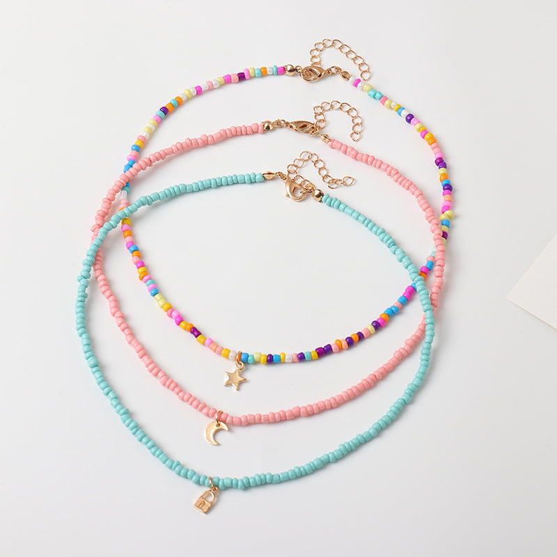 Wholesale Candy Color Rice Bead Necklace Alloy