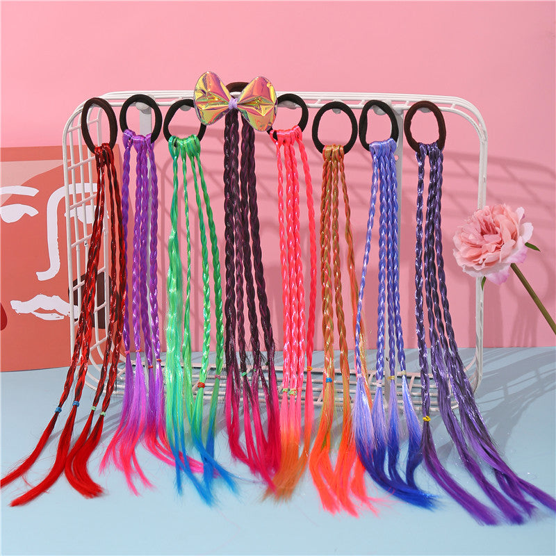 Wholesale Children's Color Wig Braid Leather Band Hair Scrunchies