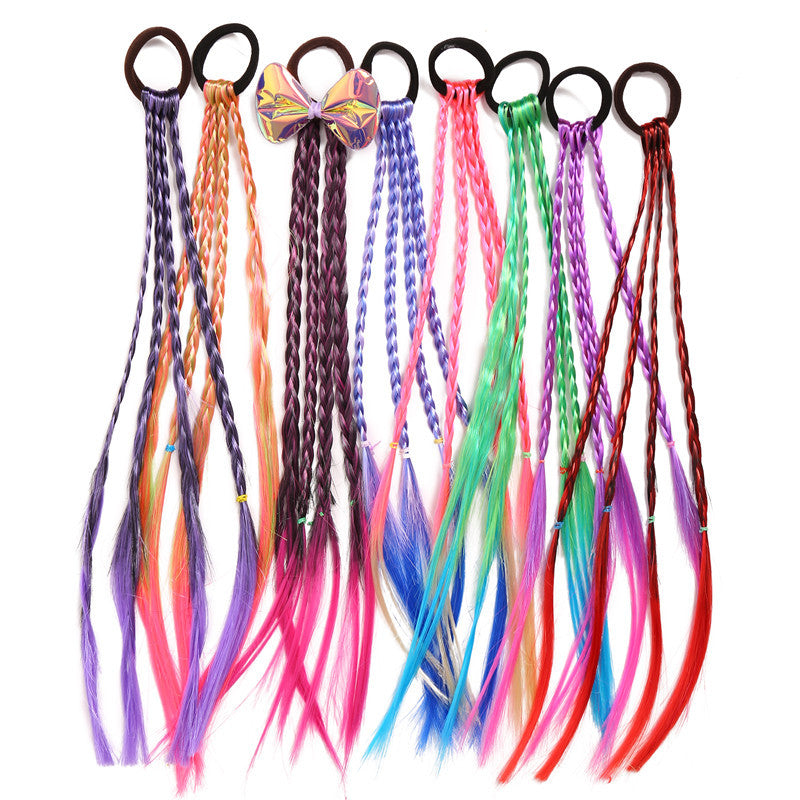 Wholesale Children's Color Wig Braid Leather Band Hair Scrunchies