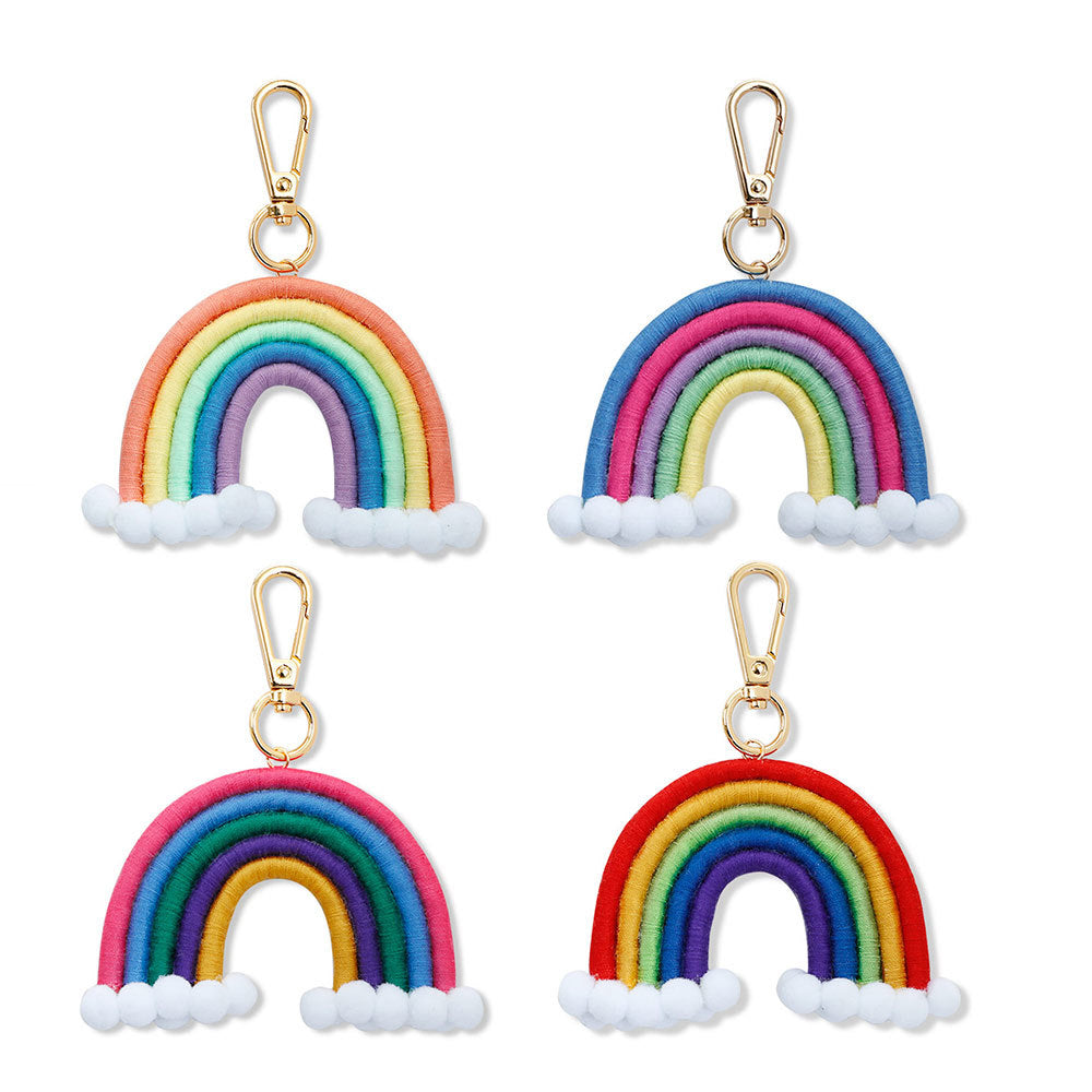 Wholesale Alloy Cotton Thread Hair Ball Rainbow Woven Keychain