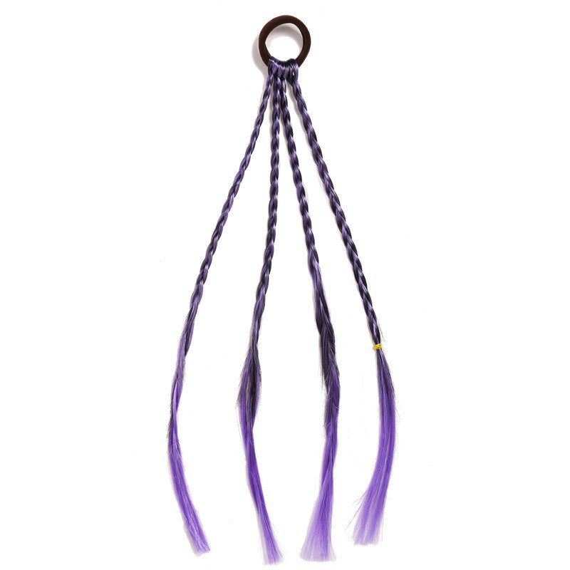 Wholesale Children's Color Wig Braid Leather Band Hair Scrunchies