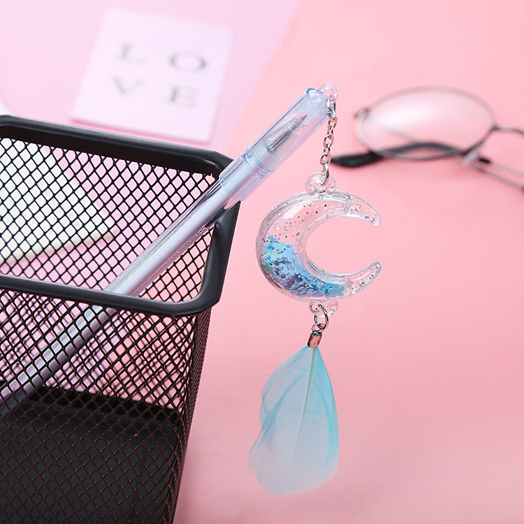 Wholesale Plastic Sequin Feather Moon Pendant Ballpoint Pen