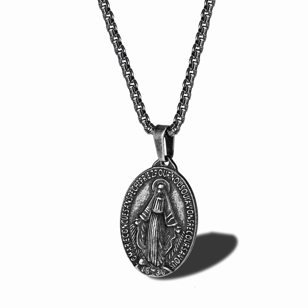 Wholesale Titanium Steel Double-sided Embossed Virgin Mary Pendant Necklace