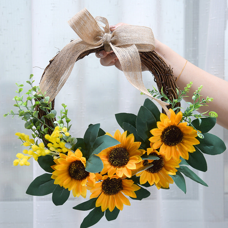 Guirnalda de girasol de plástico al por mayor, decoración para el hogar, ratán