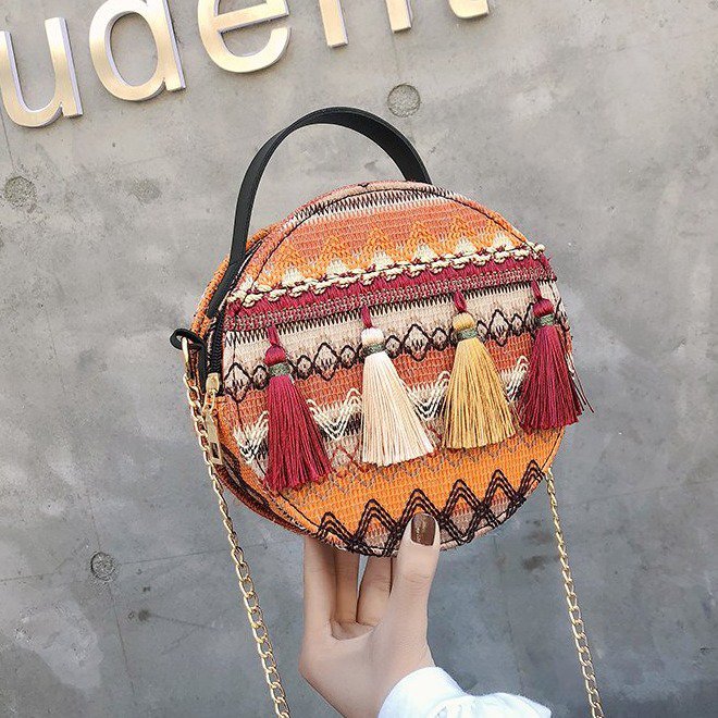 Wholesale Weaving Ethnic Round Bag Chain Shoulder Bag