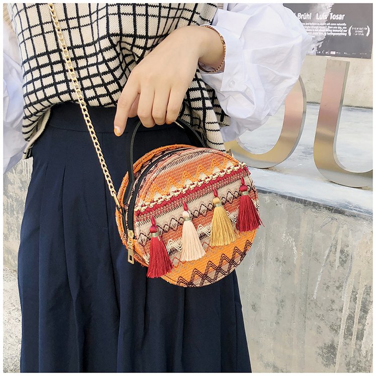 Wholesale Weaving Ethnic Round Bag Chain Shoulder Bag