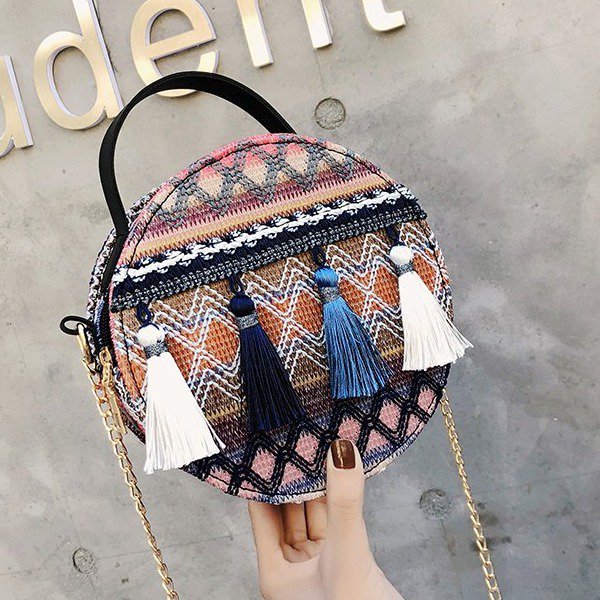 Wholesale Weaving Ethnic Round Bag Chain Shoulder Bag