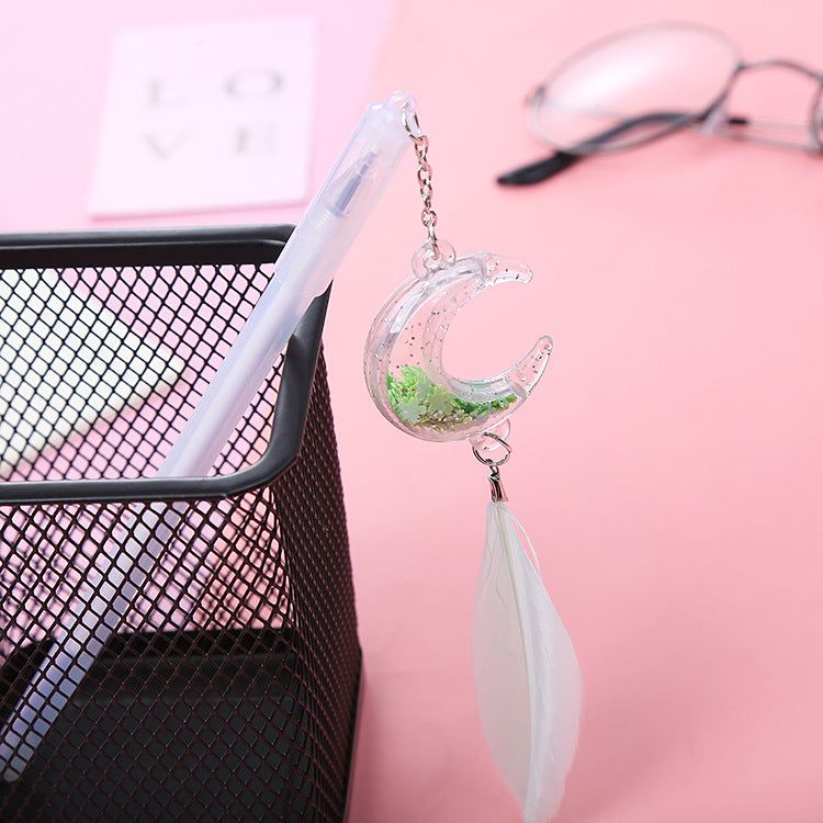 Wholesale Plastic Sequin Feather Moon Pendant Ballpoint Pen