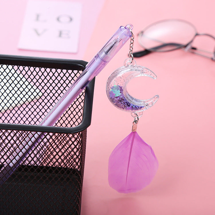 Wholesale Plastic Sequin Feather Moon Pendant Ballpoint Pen