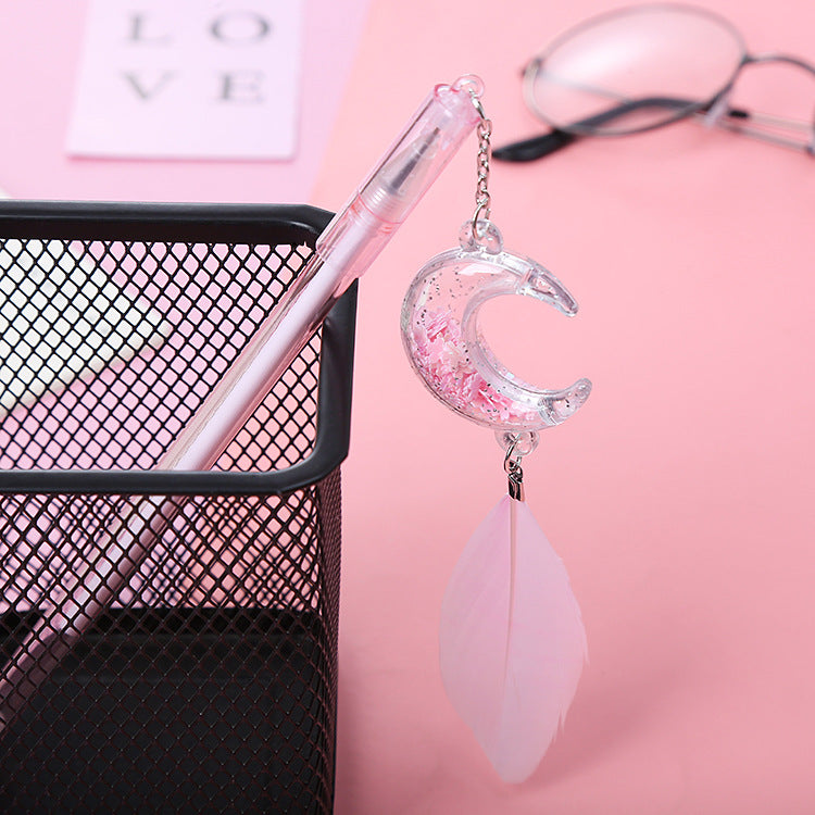 Wholesale Plastic Sequin Feather Moon Pendant Ballpoint Pen