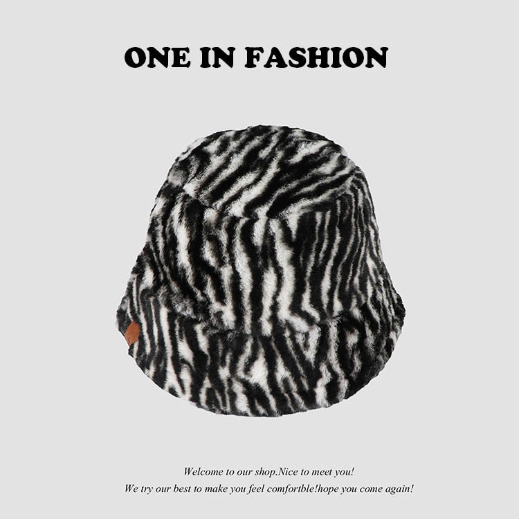 Wholesale Zebra Print Leopard Plush Bucket Hat