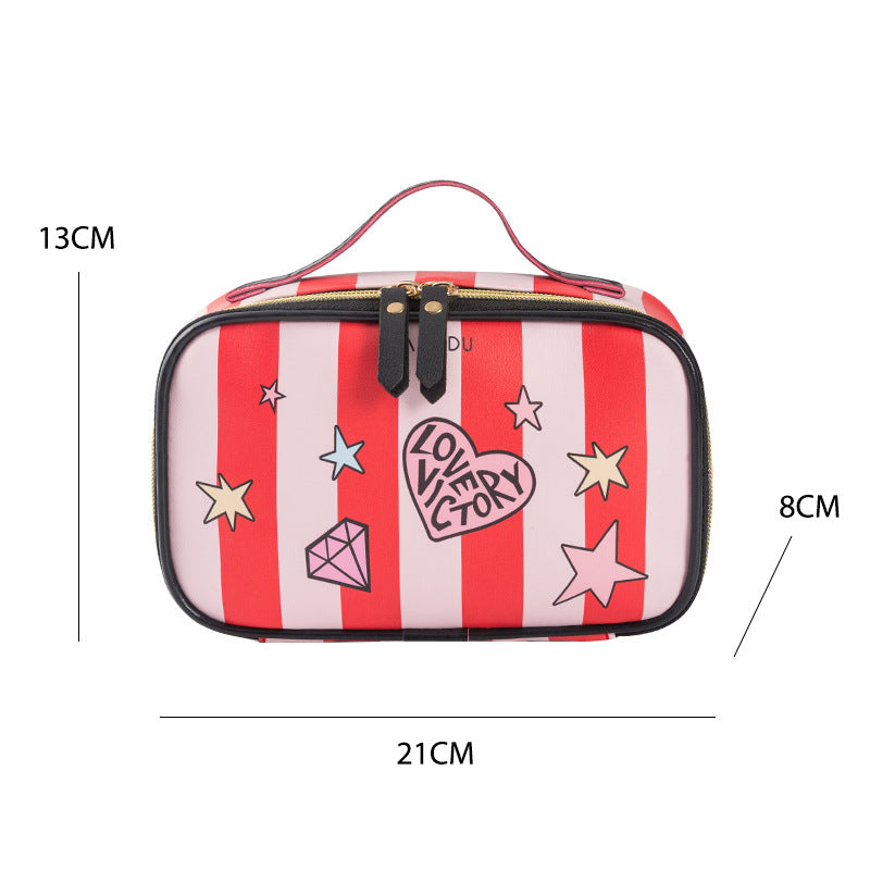 Wholesale Striped Love Lips Print Pu Makeup Bag
