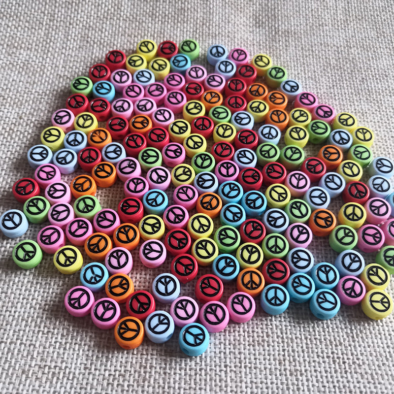 Wholesale 100pcs/pack 4*7mm Acrylic Colorful Peace Sign Beads