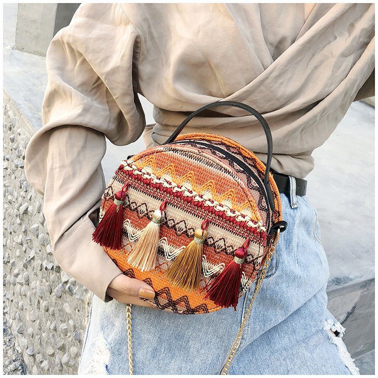 Wholesale Weaving Ethnic Round Bag Chain Shoulder Bag