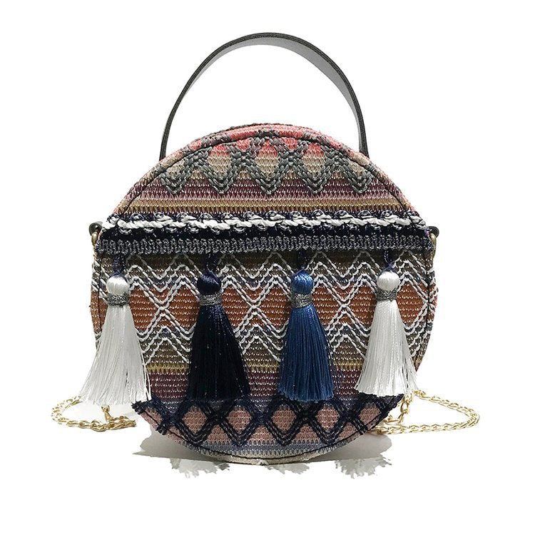 Wholesale Weaving Ethnic Round Bag Chain Shoulder Bag