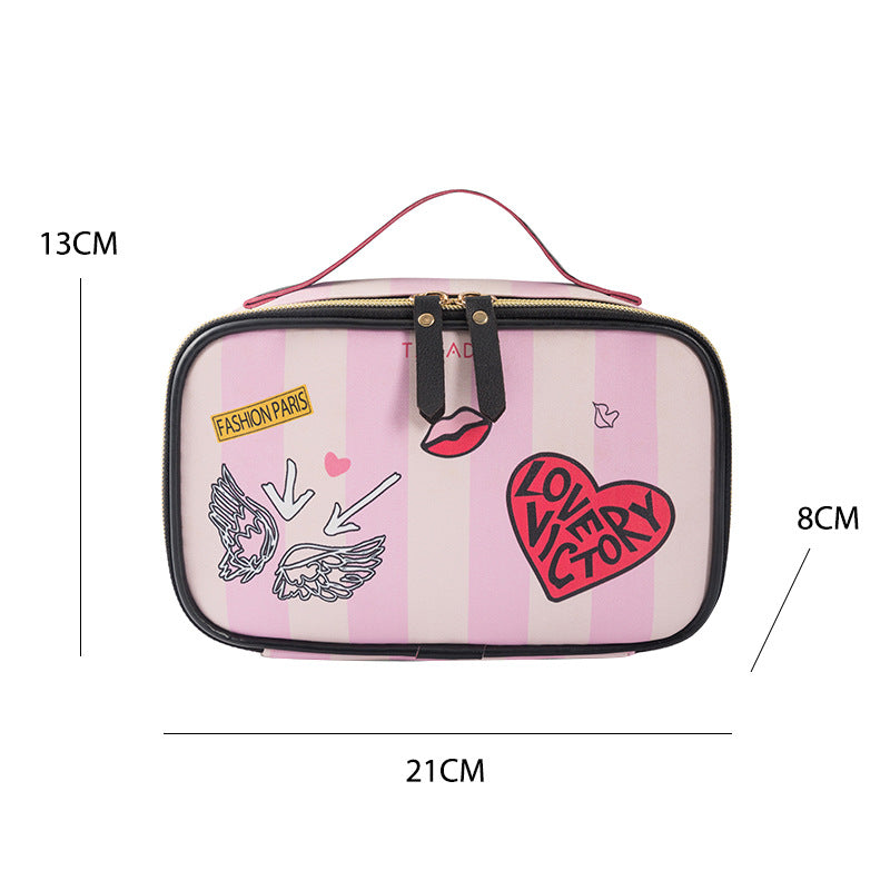 Wholesale Striped Love Lips Print Pu Makeup Bag