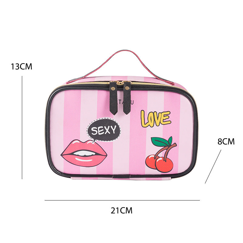 Wholesale Striped Love Lips Print Pu Makeup Bag