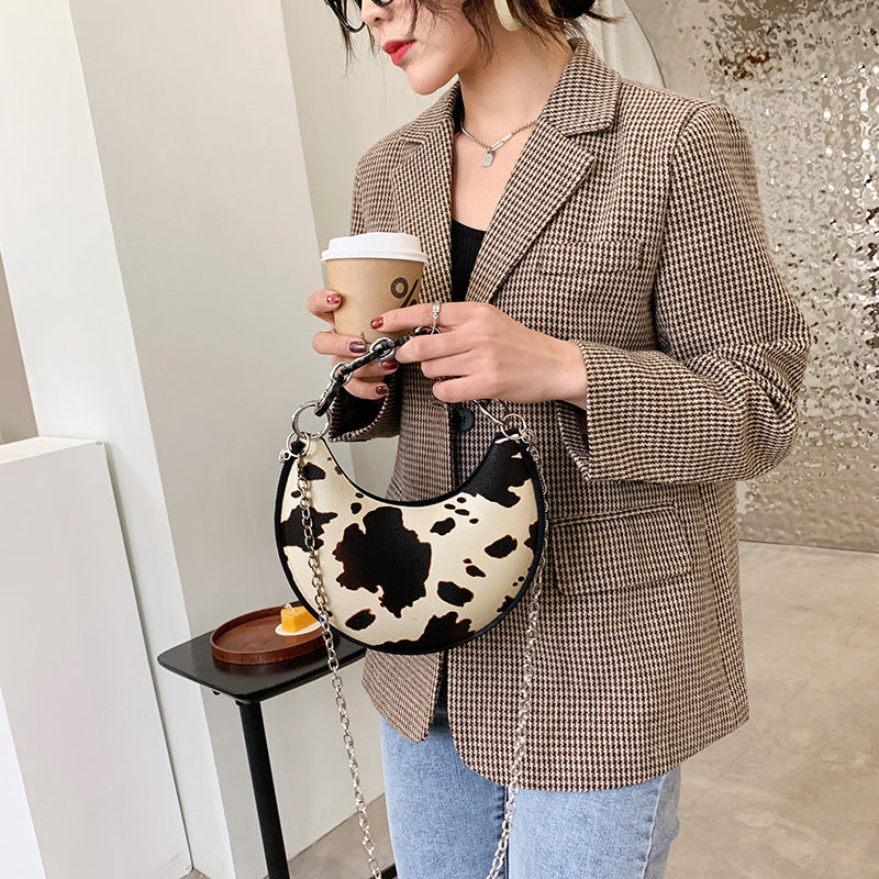 Wholesale Cow Pattern Texture PU Shoulder Bag Popular Messenger Bag Crescent Bag
