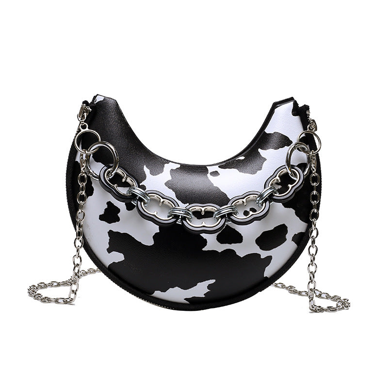 Wholesale Cow Pattern Texture PU Shoulder Bag Popular Messenger Bag Crescent Bag