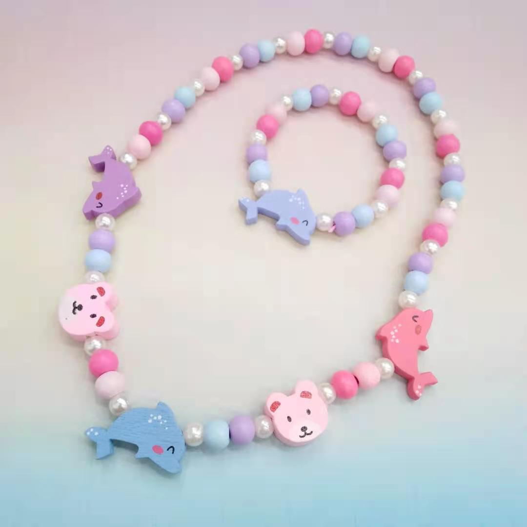 Wholesale 10PCS Kids Wooden Beaded Bracelet Necklace Set