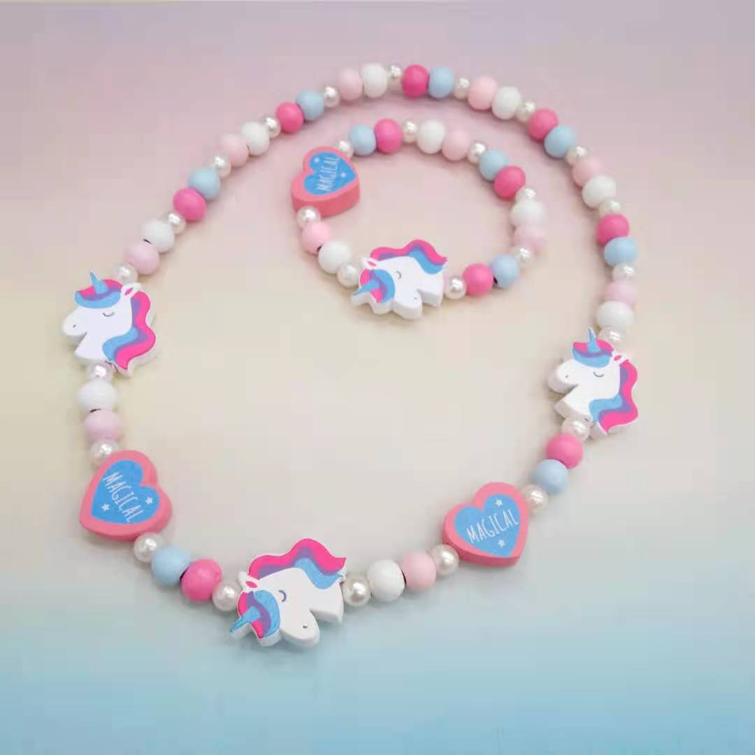 Wholesale 10PCS Kids Wooden Beaded Bracelet Necklace Set