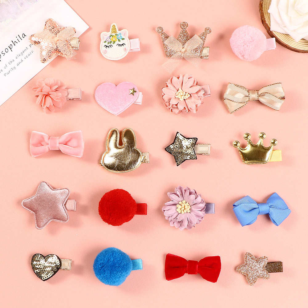 Wholesale PU Leather Cotton Filled Rabbit Crown Star Love Bow Hair Clip Set