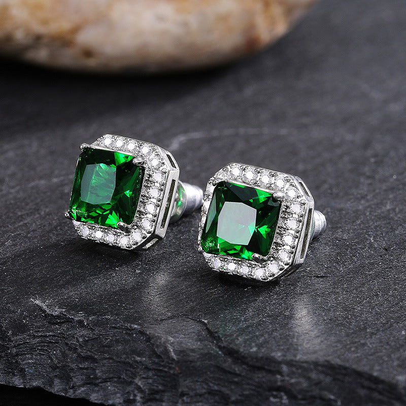 Wholesale Square Green Zircon Copper Earrings