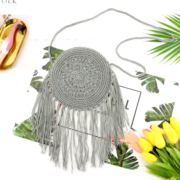 Bolsa de playa con flecos tejidos a mano de hilo de algodón al por mayor