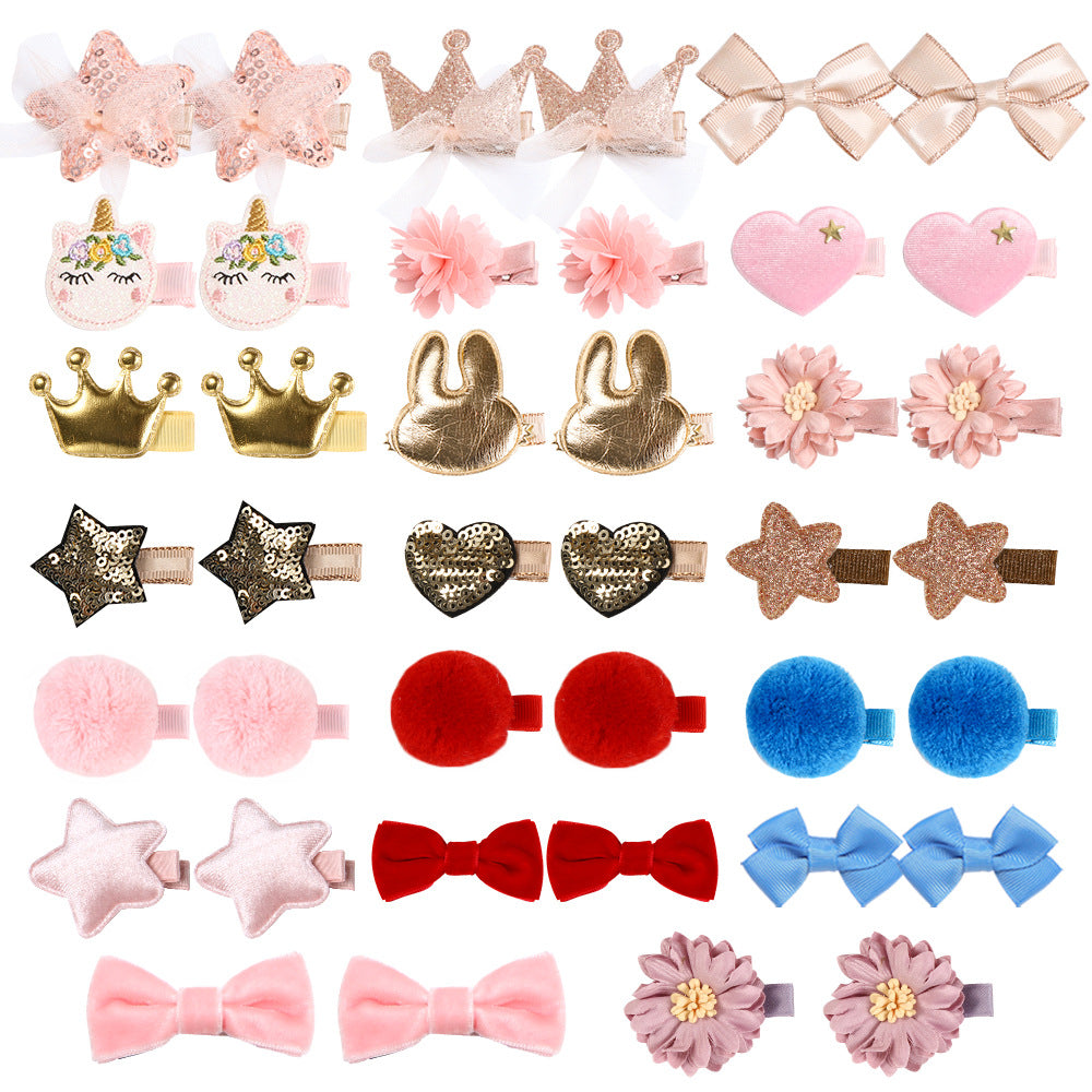 Wholesale PU Leather Cotton Filled Rabbit Crown Star Love Bow Hair Clip Set