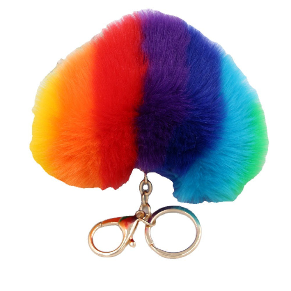 Wholesale Peach Heart Rainbow Imitation Rabbit Fur Keychain