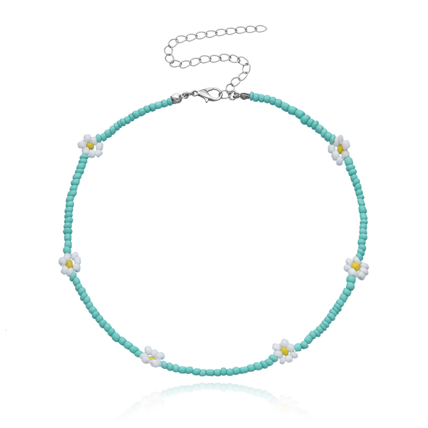 Wholesale Rice Bead Flower Alloy Necklace